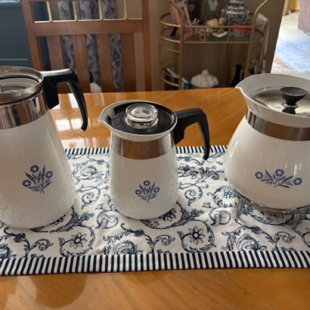 Vintage Corningware Cornflower Blue Coffee & Tea Pots